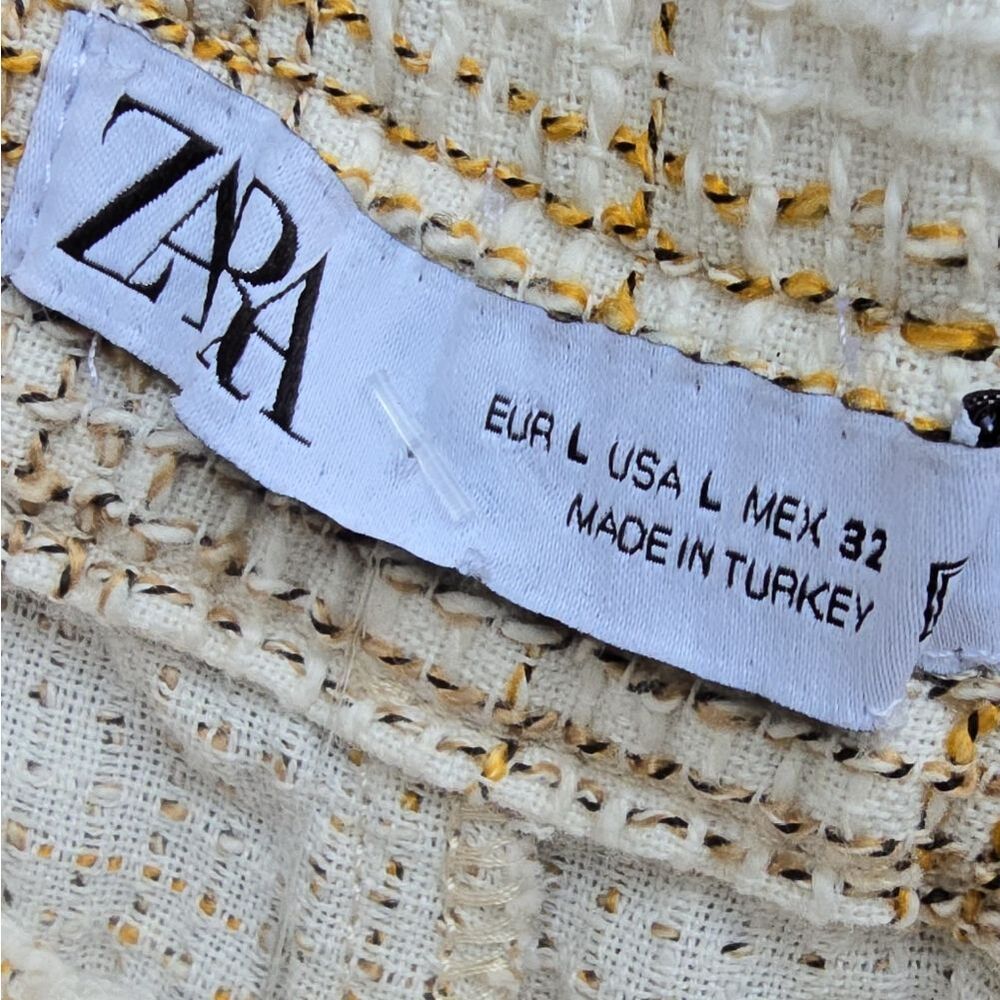 ZARA Plaid Textured Weave Drawstring Shorts Size L - Picture 4 of 9